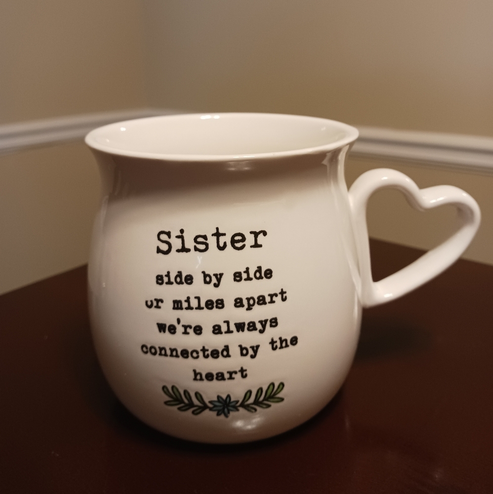 Heartfelt Sister Mug with Heart Handle - White